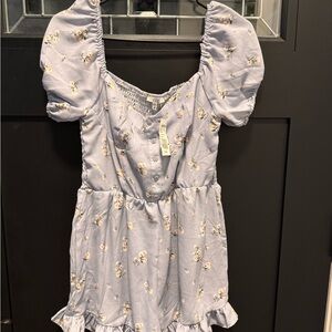 Iris Light Purple Floral Puff Sleeve Mini Romper